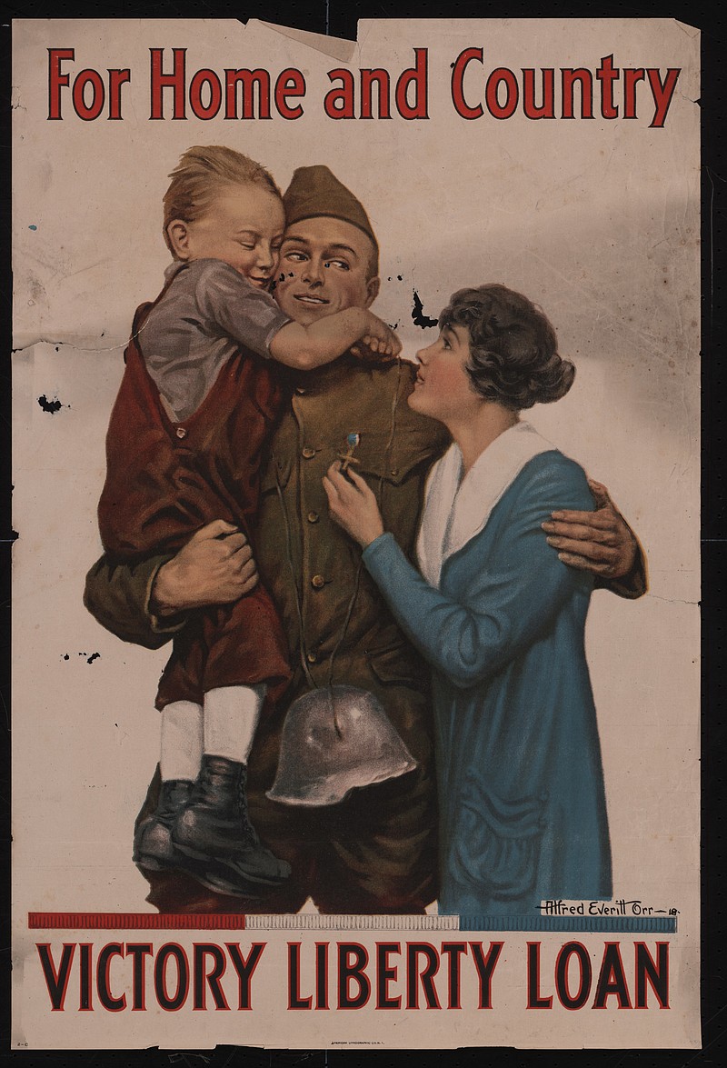 This undated photo provided by the Louisiana State Museum shows a U.S. government poster produced in 1918, from which the museum took the title of an exhibit about Louisiana's part in World War I for a centennial exhibit at the Capitol Park Museum in Baton Rouge, La. "For Home and Country" is among three World War I exhibits at museums wtihin a mile of each other opening with receptions the evening of Sept. 28, 2017. The poster was by Alfred Everitt Orr. 