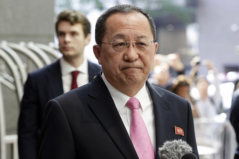 <p>AP</p><p>North Korea’s Foreign Minister Ri Yong Ho speaks Monday outside the U.N. Plaza Hotel in New York.</p>