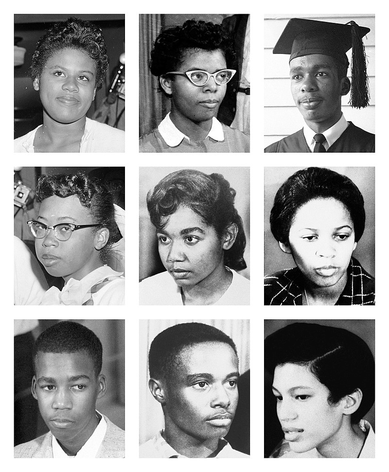 This combination of file photos shows the nine black teenagers who had to be escorted by federal troops past an angry white mob and through the doors of Central High School in Little Rock, Ark., on Sept. 25, 1957. Top row from left are Minnie Brown, Elizabeth Eckford and Ernest Green; middle row, Thelma Mothershed, Melba Pattillo and Gloria Ray; bottom row, Terrence Roberts, Jefferson Thomas and Carlotta Walls. 
