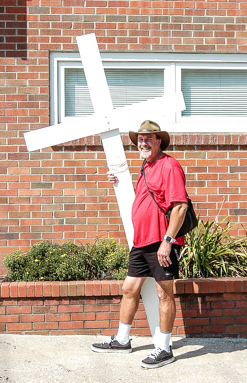 James Hodshon stopped by the California Democrat to speak about how friendly the people are, as he was carrying a cross around California.