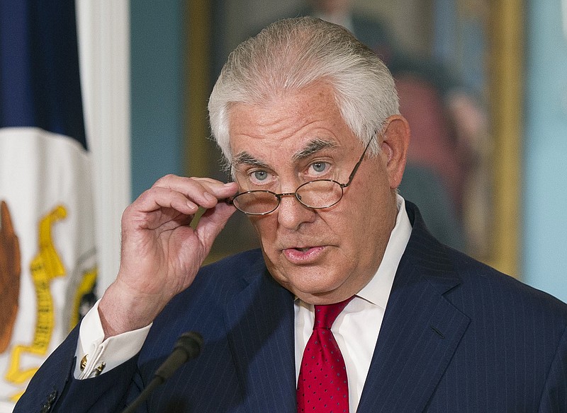 Secretary of State Rex Tillerson makes a statement at the State Department in Washington, Wednesday, Oct. 4, 2017. (AP Photo/Cliff Owen)