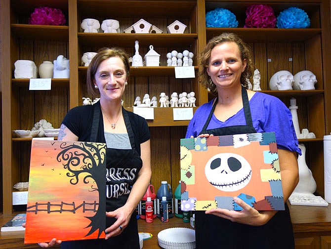 Emi Coleman, left, and Danielle Elsenrath are the owners of Express Yourself, a crafty new business in Fulton. Customers can paint ceramic figurines and canvases or sign up for scheduled classes. 