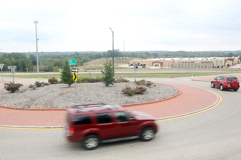 A roundabout sits on East McCarty Street.