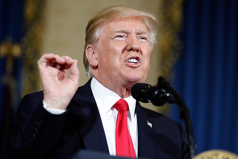 In this July 24, 2017 photo, President Donald Trump speaks about healthcare in the Blue Room of the White House in Washington. Trump is allowing more employers to opt out of providing no-cost birth control to women by claiming religious or moral objections, issuing new rules Friday that take another step in rolling back the Obama health care law.