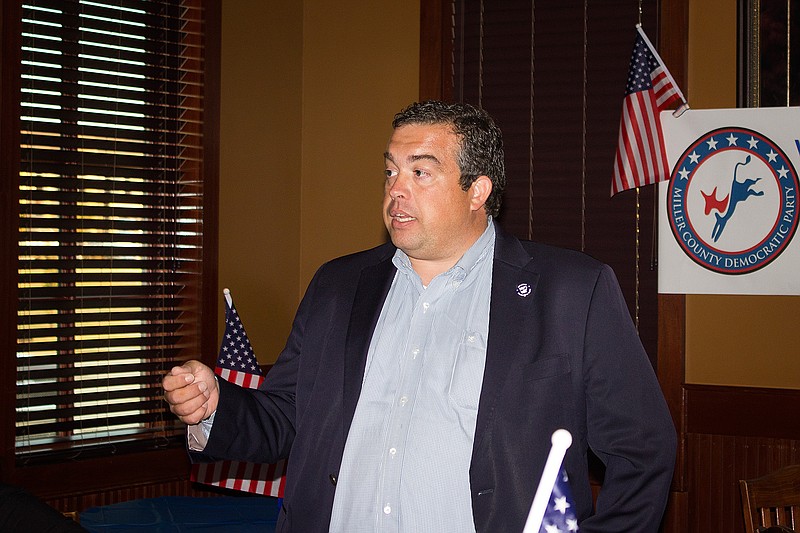 Democratic Party of Arkansas Chairman Michael John Gray talks to Miller County Democrats Tuesday at Cafe 551. Gray encouraged members of the local Democratic Party to run for office and be a voice for residents in more rural counties.