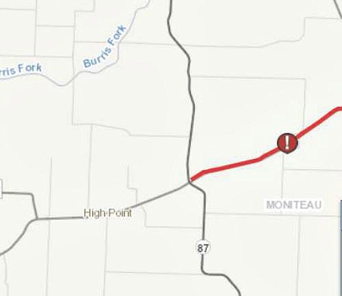 Route C was closed east of Missouri 87 for more than 2 hours Wednesday morning due to a fatal wreck. (MoDOT map)