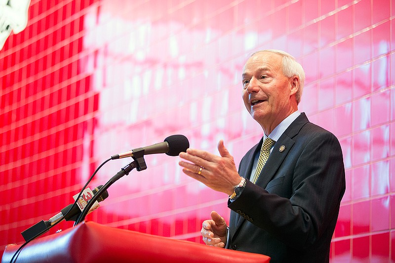 Gov. Asa Hutchinson talks Wednesday about the growth of STEM programs in Arkansas during the announcement of Texarkana, Ark., School District's being awarded a $14,787,921 magnet grant by the U.S. Department of 
Education.