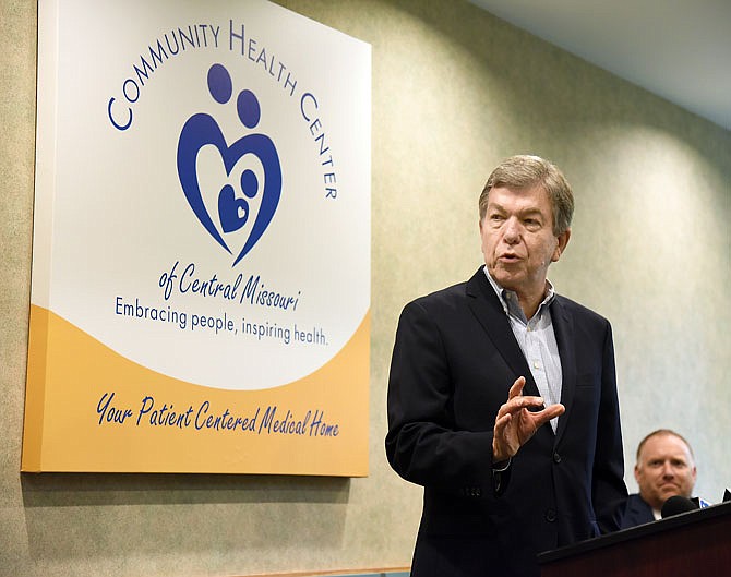 U.S. Sen. Roy Blunt speaks Wednesday  at a press conference at the Community Health Center of Central Missouri about efforts to improve mental and behavioral health treatment.