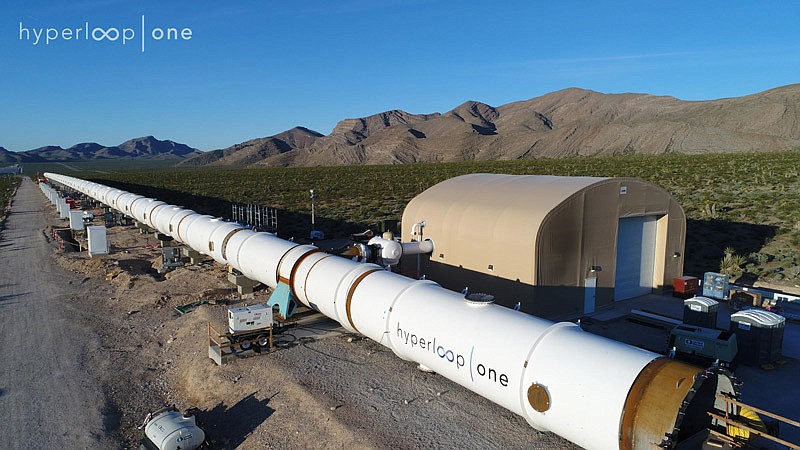 In this photo provided by Hyperloop One, the company's test track is seen in the Nevada desert.