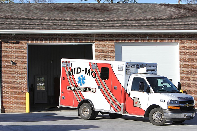 In this October 2017 photo, a Mid-Mo ambulance is shown outside the garage at its base in California.
