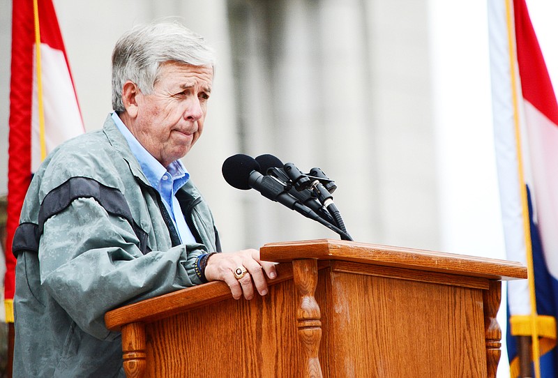 Lieutenant Governor Mike Parson addresses a crowd during Veterans Week Kickoff at the Missouri State Capitol on Saturday, Nov. 4, 2017 in Jefferson City. (Collin Krabbe/News Tribune photo)