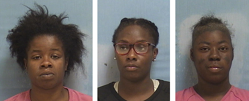 Shown are, from left, Shaynesha Martin, Kiana Keshaun Montgomery and Ke'Erica Turner. The trio were arrested in early November 2017 on aggravated robbery charges in the Thursday, Nov. 2, 2017, robbery of a home in Genoa, Ark. The homeowner shot and killed one of the intruders.