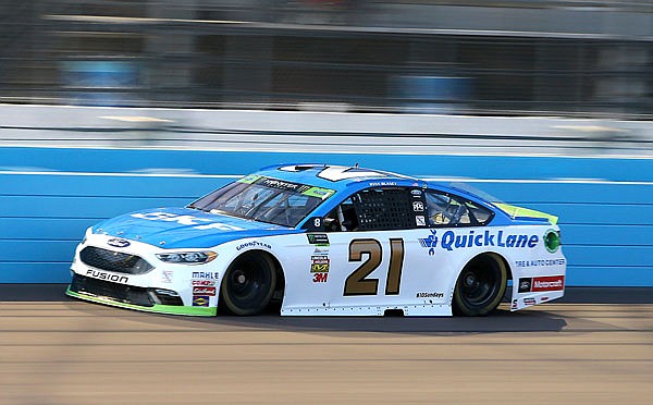 Ryan Blaney drives down the front straightaway during qualifying Friday for a NASCAR Cup Series race at Phoenix International Raceway in Avondale, Ariz. Blaney won the pole position for the race.