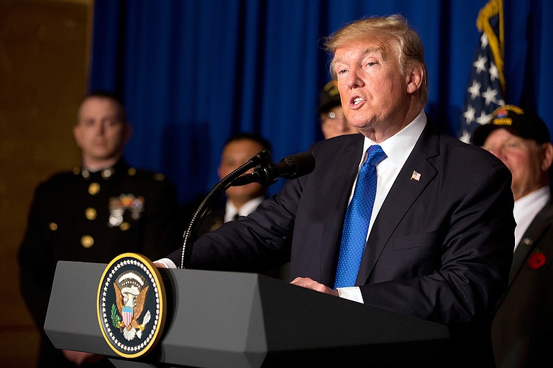 U.S. President Donald Trump speaks at event to sign a proclamation honoring veterans at the Hyatt Regency Danang Resort in Danang, Vietnam, Friday, Nov. 10, 2017. Trump is in Vietnam to attend the Asia-Pacific Economic Cooperation (APEC) Summit. 