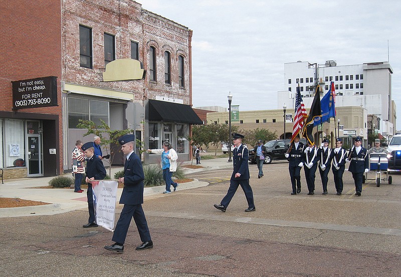  The Civil Air Corps marches during the Veterans Day Parade on Saturday in downtown Texarkana.