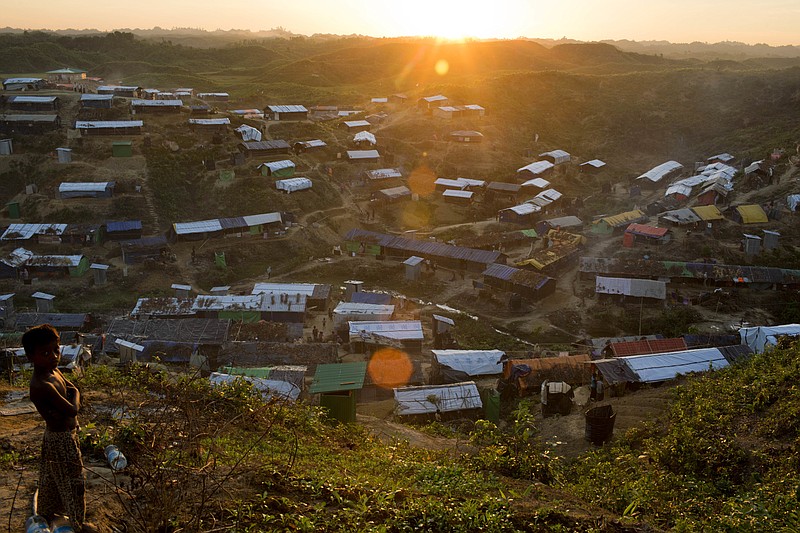 A view of the Hakim Para camp of Rohingya refugees in Ukhiya,  Bangladesh, Monday, Nov. 13, 2017. More than 600,000 members of the Muslim minority have fled to Bangladesh since August, when Rohingya insurgents attacked Myanmar police and paramilitary posts, and security forces responded with a scorched-earth campaign against Rohingya villages. (AP Photo/A.M. Ahad)