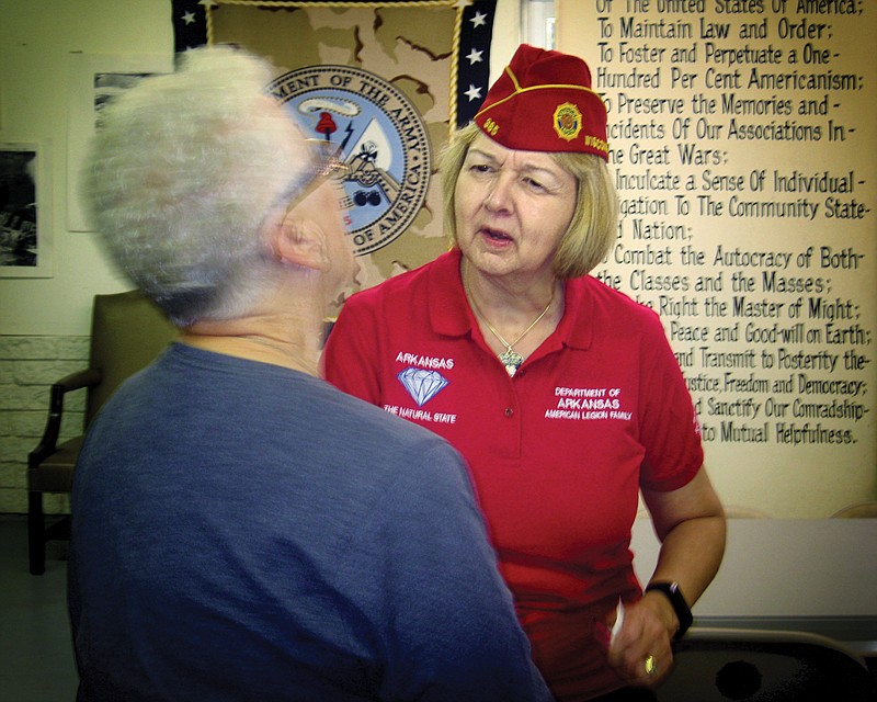 Staff photo by Greg Bischof
National American Legion Commander Denise H. Rohan visits with Cass County resident Penny McMillin during a tour Monday of Texarkana's Legion Posts 25 and 58. Last summer, Rohan became the first female commander the Legion's national organization has elected since its 1919 inception at the end of World War I.