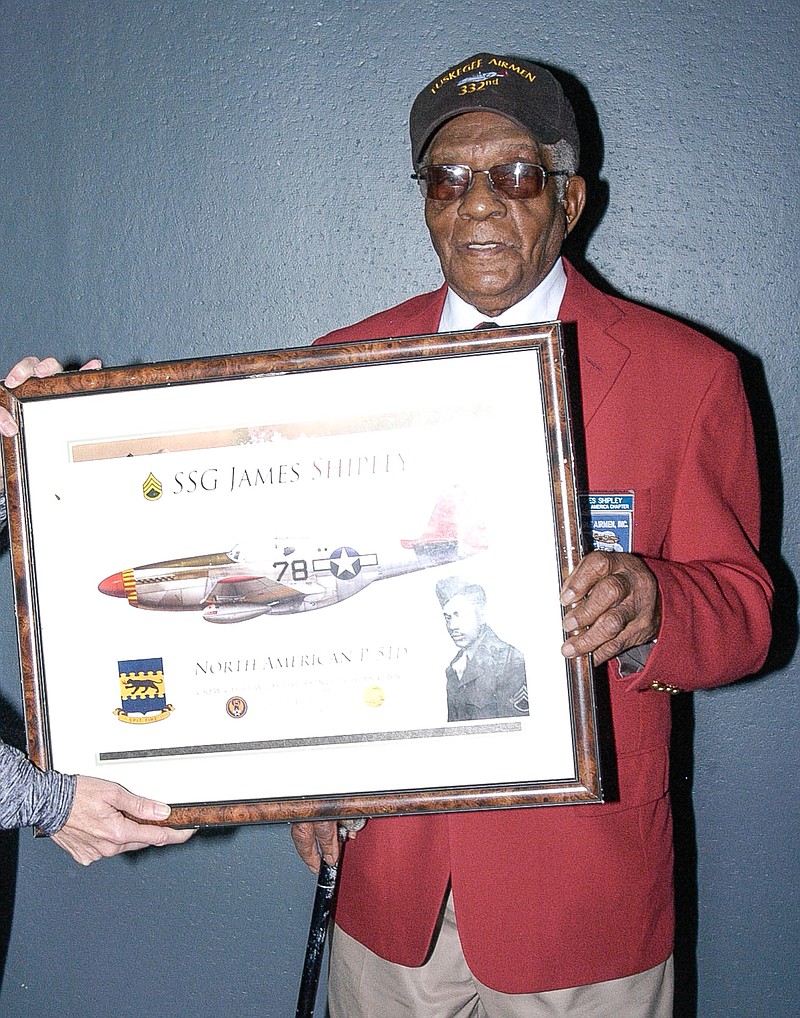 <p>Democrat photo / David A. Wilson</p><p>Tuskegee Airman James Shipley spoke Nov. 13 at the California High School Veterans Assembly.</p>