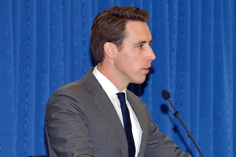 In this June 23, 2017 photo, Missouri Attorney General Josh Hawley speaks during a graduation ceremony for state troopers at Highway Patrol headquarters in Jefferson City. (Photograph courtesy of Brenda Campbell/Missouri Highway Patrol)