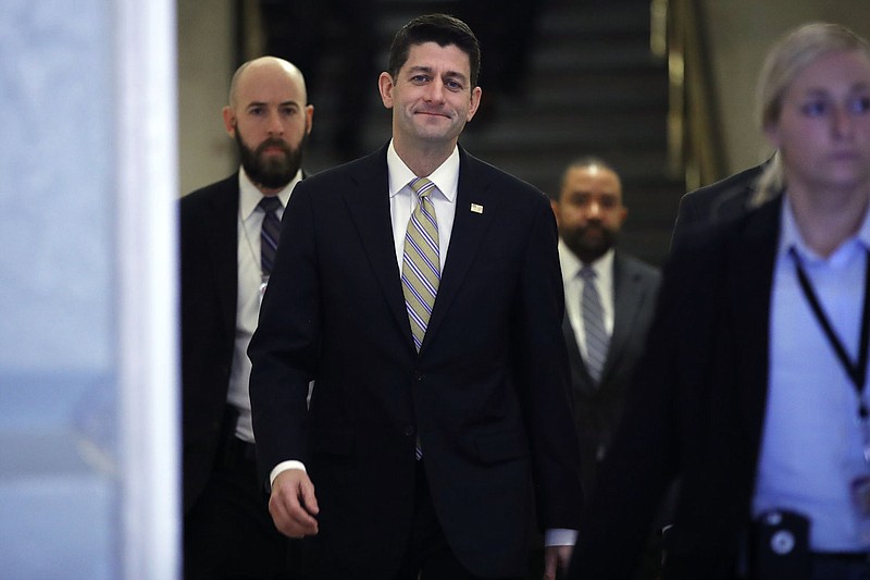 House Speaker Paul Ryan of Wis., arrives for a meeting with House Republicans and President Donald Trump, Thursday, Nov. 16, 2017, on Capitol Hill in Washington. Trump urged House Republicans Thursday to approve a near $1.5 trillion tax overhaul as the party prepared to drive the measure through the House.