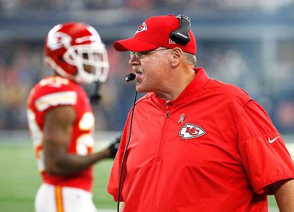 Chiefs head coach Andy Reid watches a play from the sideline in the first half of a game earlier this month against the Cowboys in Arlington, Texas.