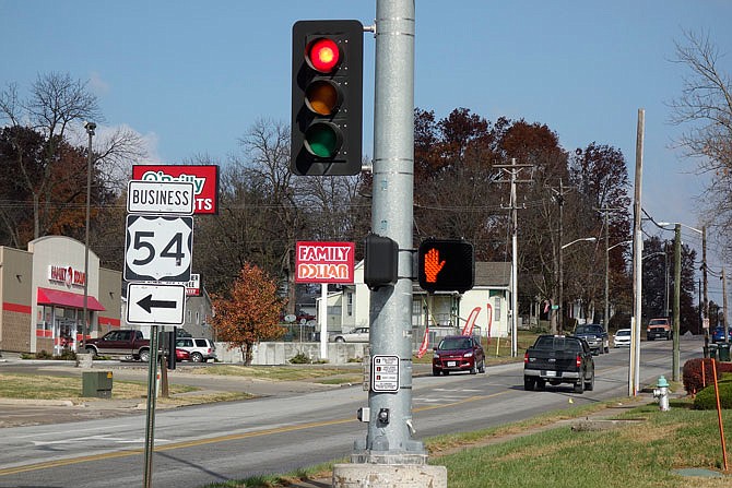 This intersection at Bluff and St. Louis streets will have fewer overhead wires as part of a city project on U.S. Business 54 next year. The road will be milled and paved with new access points for residential and commercial properties. Overhead lines will be buried. The state Department of Transportation also will do work on the highway on both the north and south sides of town. A start date has not yet been set.