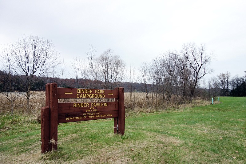 A sign for Binder Park Campground at Binder Lake Park is seen on Friday, Nov. 17, 2017.