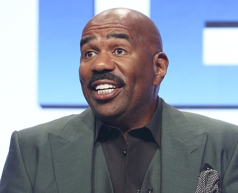 In this Aug. 3, 2017 file photo, host/executive producer Steve Harvey participates in the "Steve" panel during the NBC Television Critics Association Summer Press Tour in Beverly Hills, Calif. Harvey  will be stationed in Times Square for "Fox's New Year's Eve with Steve Harvey." It will air Sunday, Dec. 31, from 8 to 10 p.m. and from 11 p.m. to 12:30 a.m.