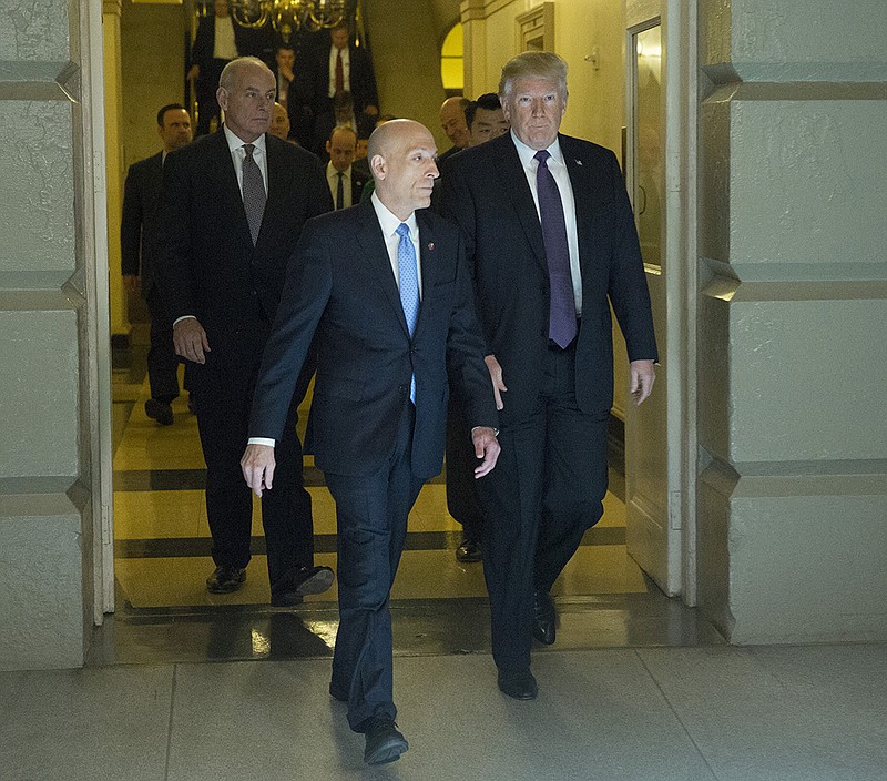 U.S. President Donald J. Trump arrives on Capitol Hill in Washington, D.C., on Thursday, Nov. 16, 2017 to speak to the House Republican Conference.