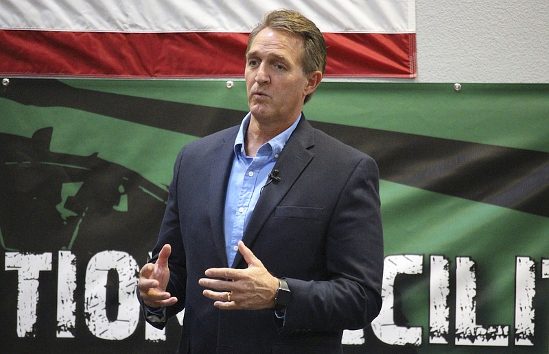 <p>AP</p><p>U.S. Sen. Jeff Flake, R-Ariz., speaks to aerospace workers last week about the current congressional tax reform proposal in Mesa, Arizona.</p>