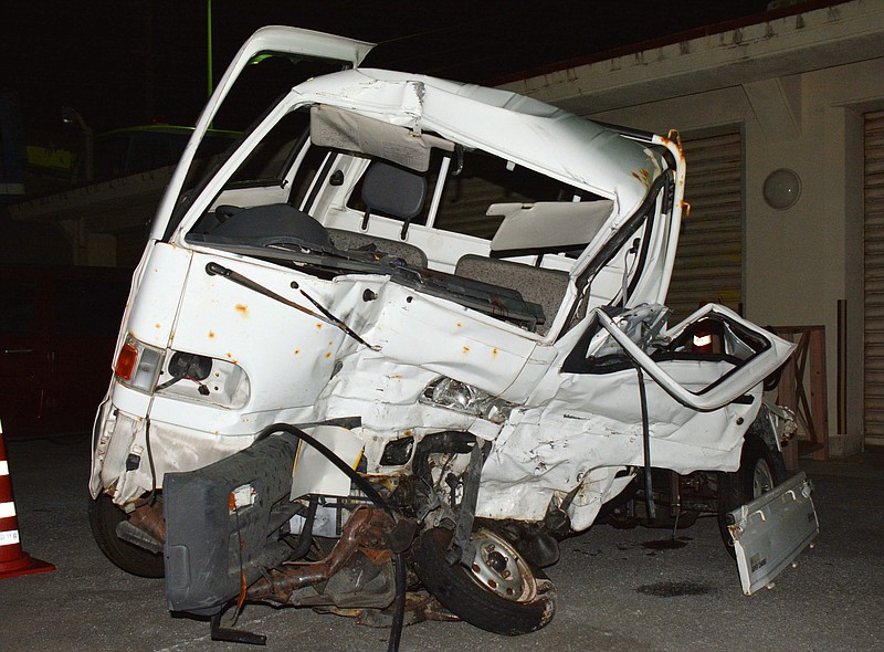 <p>AP</p><p>A Japanese driver’s damaged vehicle sits at a police station in Naha, Okinawa, southern Japan. Police on the southern Japanese island of Okinawa are investigating a fatal traffic accident that occurred Sunday when a truck driven by a U.S. Marine collided with the small truck at an intersection, killing the Japanese driver of the other vehicle.</p>