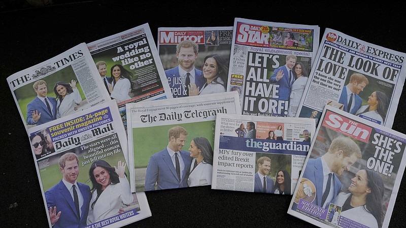 <p>AP</p><p>A view of a selection of British national papers on Tuesday showing the coverage of the engagement of Britain’s Prince Harry to Meghan Markle.</p>