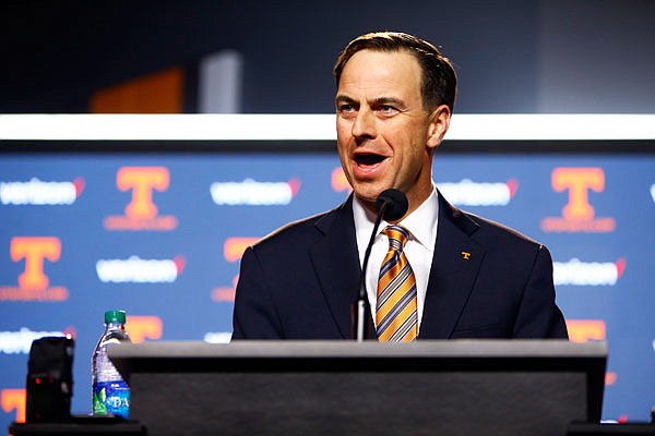 University of Tennessee athletic director John Currie speaks during a press conference announcing the firing of head football coach, Butch Jones earlier this month in Knoxville, Tenn.