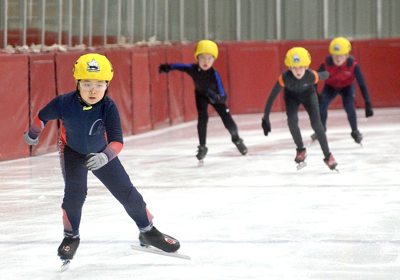 Ethan Sonn races ahead of the other skaters Saturday in the 500-meter race during the 22nd annual Capital City Speed Skating Championships at Washington Park Ice Area. 