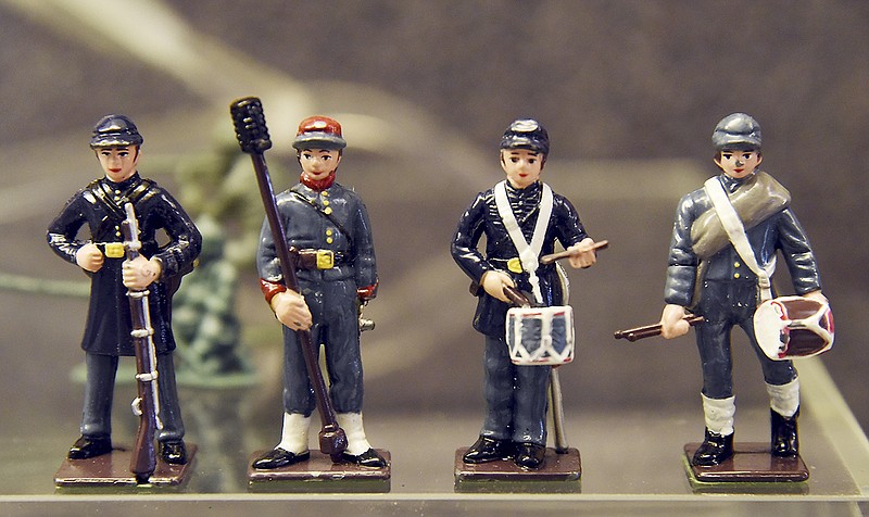 Some of the antique toy soldiers in the display cabinet for the Military Toys display at the Missouri National Guard Headquarters.