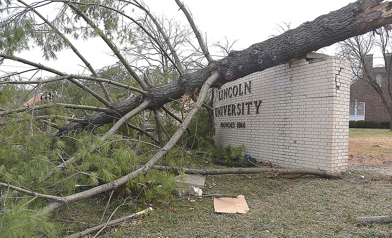 Monday night's dramatic temperature change brought with it heavy rain and high winds, resulting in trees on the campus of Lincoln University being destroyed.