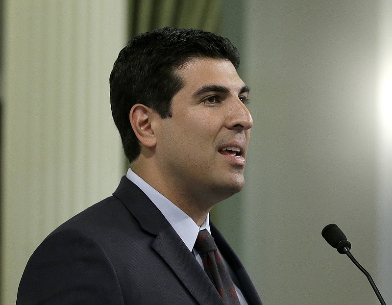 FILE - In this May 15, 2017 file photo, assemblyman Matt Dababneh, D-Encino speaks at the Capitol in Sacramento, Calif. Dababneh is resigning after a lobbyist alleged he sexually assaulted her in a bathroom. The Los Angeles Democrat says in his resignation letter Friday, Dec. 8, 2017, that the allegation is not true but he no longer believes he can effectively serve his district. (AP Photo/Rich Pedroncelli, File)