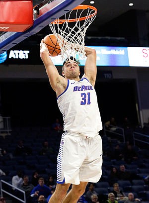 DePaul guard Max Strus goes up for a dunk during a game against Youngstown earlier this month in Chicago.