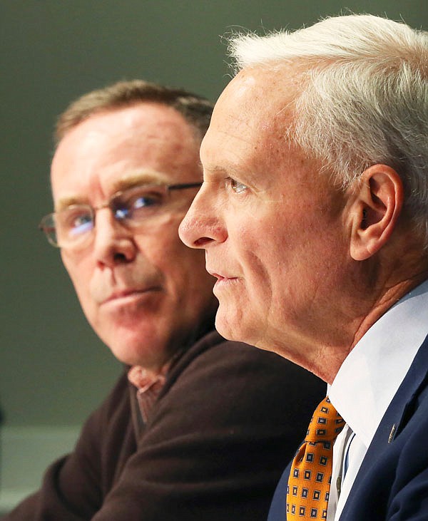 Browns owner Jimmy Haslam (right) introduces the team's new general manager John Dorsey (left) during an introductory press conference Friday in Berea, Ohio.