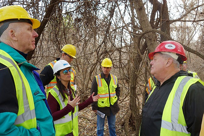 DECEMBER 2018 FILE PHOTO: Jefferson City Mayor Carrie Tergin describes the potential of Adrian's Island while on a tour of the property last week with Ward 5 Councilman Mark Schreiber, City Administrator Steve Crowell, City Counselor Ryan Moehlman and Parks Department Director Todd Spalding. 