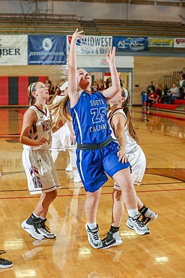 Andrea Witt of the South Callaway Lady Bulldogs puts up a shot during Saturday's game against Eldon at Fleming Fieldhouse.