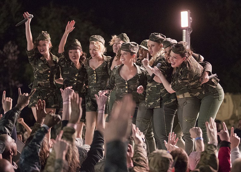 This image released by Universal Pictures shows a scene from "Pitch Perfect 3." (Quantrell D. Colbert/Universal Pictures via AP)