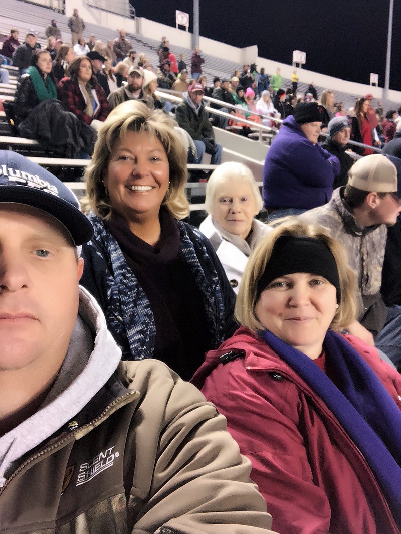 The championship Class 2A football game became a partial family reunion at War Memorial Stadium that included, from left, Joe Daniel, Kim Russell Kubiak, Brenda Carver Bowman, Robin Daniel and Andy Daniel. Kim Kubiak drove 10 hours attend the game in support of the Foreman Gators, who defeated Mount Ida 24-21 for the title. (Submitted photo)