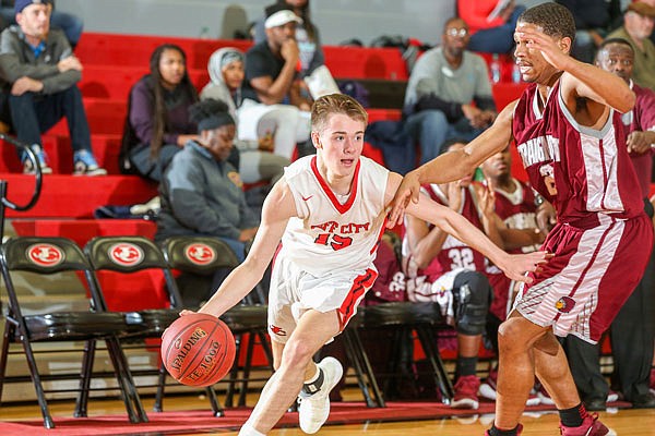 Brennan Jeffries of the Jefferson City Jays drives to the basket during Thursday night's game against Craigmont, Tenn., in the Joe Machens Great 8 Classic at Fleming Fieldhouse.