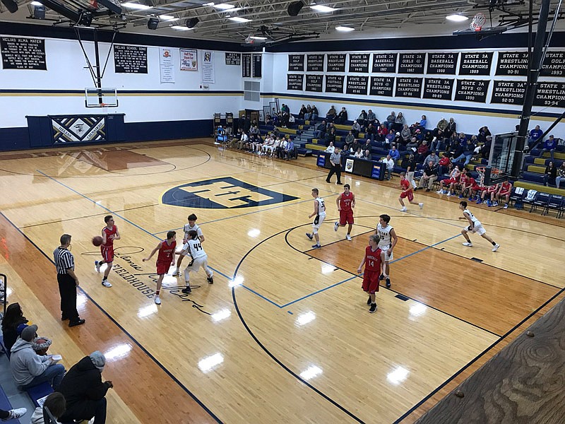 In the junior varsity boys basketball game shown above, Helias downed Moberly at home by 63-44 on Tuesday, Jan. 2, 2017. The Crusaders then whipped the Spartans 90-36 in the varsity contest.