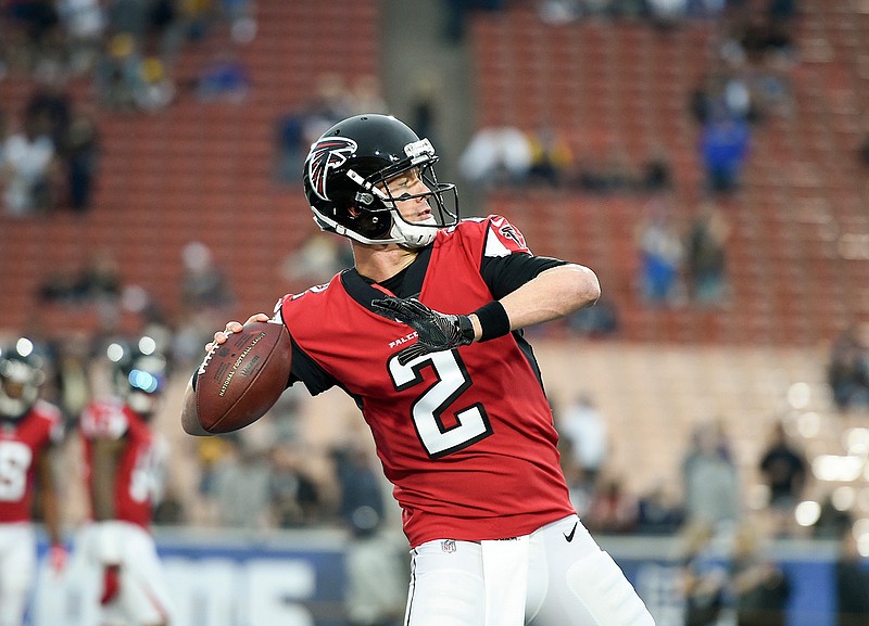 In this Jan. 6, 2018, file photo, Atlanta Falcons quarterback Matt Ryan warms up before an NFL football wild-card playoff game against the Los Angeles Rams, in Los Angeles. After missing practice on Tuesday, Jan. 9, 2018, for undisclosed personal reasons, Falcons quarterback Matt Ryan is expected back on Wednesday. It's an important practice day as Atlanta prepares for Saturday's divisional round playoff game at Philadelphia.