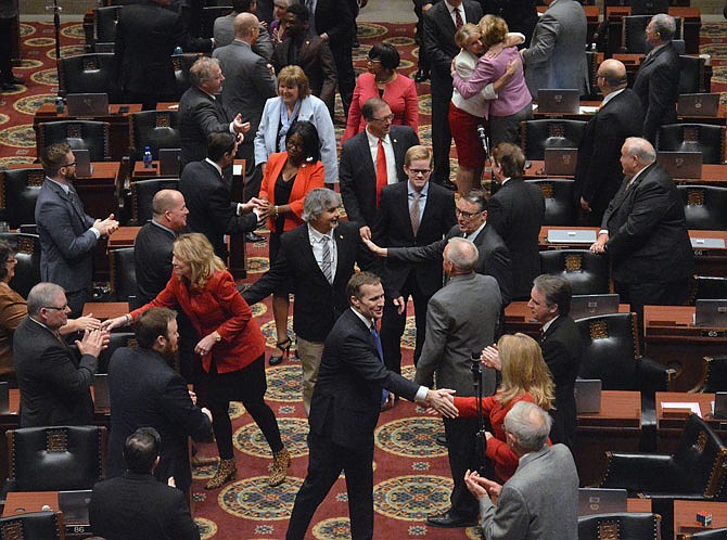 Gov. Eric Greitens enters the House of Representatives Chamber on Wednesday at the Capitol to deliver the 2018 State of the State Address to the General Assembly.
