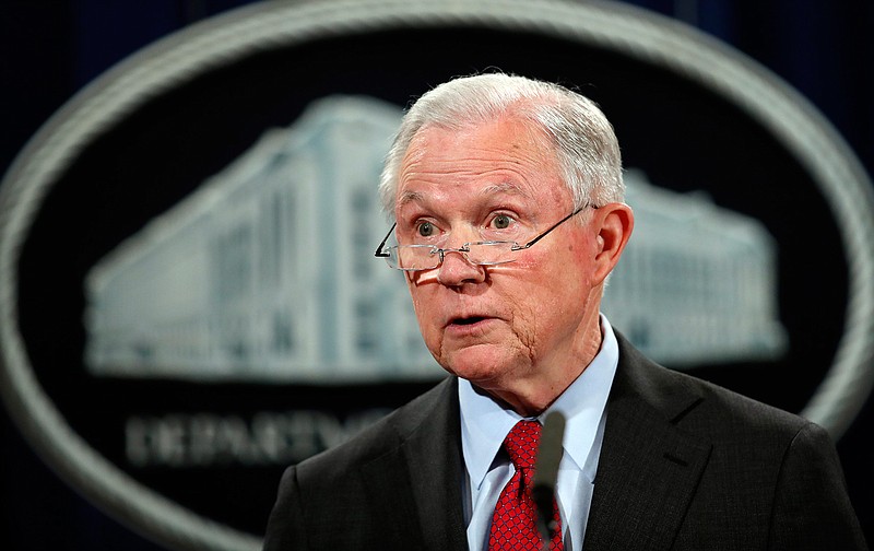 In this Dec. 15, 2017, file photo, United States Attorney General Jeff Sessions speaks during a news conference at the Justice Department in Washington. Attorney General Jeff Sessions is going after legalized marijuana. Sessions is rescinding a policy that had let legalized marijuana flourish without federal intervention across the country. 