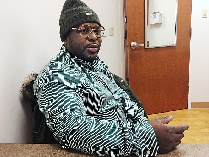 Medicaid recipient Thomas J. Penister, of Milwaukee, responds to a question during an interview Friday, Jan. 12, 2018, in Milwaukee. Penister does not favor a work requirement in order to receive Medicaid because of the varying circumstances of the individuals receiving the health insurance. (AP Photo/Gretchen Ehlke)
