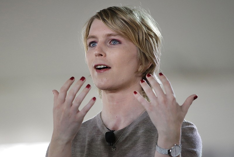 RETRANSMISSION TO CORRECT RANK TO INTELLIGENCE ANALYST - FILE - In this Sunday, Sept. 17, 2017 file photo, Chelsea Manning speaks during the Nantucket Project's annual gathering in Nantucket, Mass. On Thursday, Jan. 11, 2018, Manning, the transgender former Army intelligence analyst who was convicted of leaking classified documents, filed her statement of candidacy with the Federal Election Commission to run for the U.S. Senate in Maryland. She will challenge Democrat Ben Cardin who has served two terms. (AP Photo/Steven Senne)